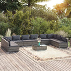 -Delige Loungeset Met Kussens Poly Rattan Grijs En Antraciet 2x hoek + 8x midden + Tafel