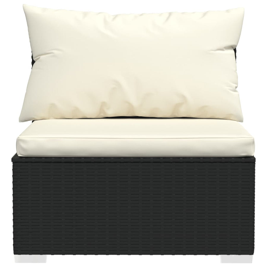 6-delige Loungeset met kussens poly rattan zwart 1 Zwart en crème