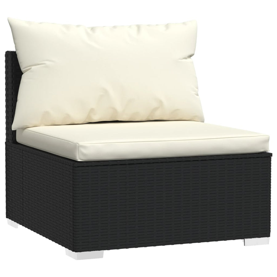 6-delige Loungeset met kussens poly rattan zwart 1 Zwart en crème