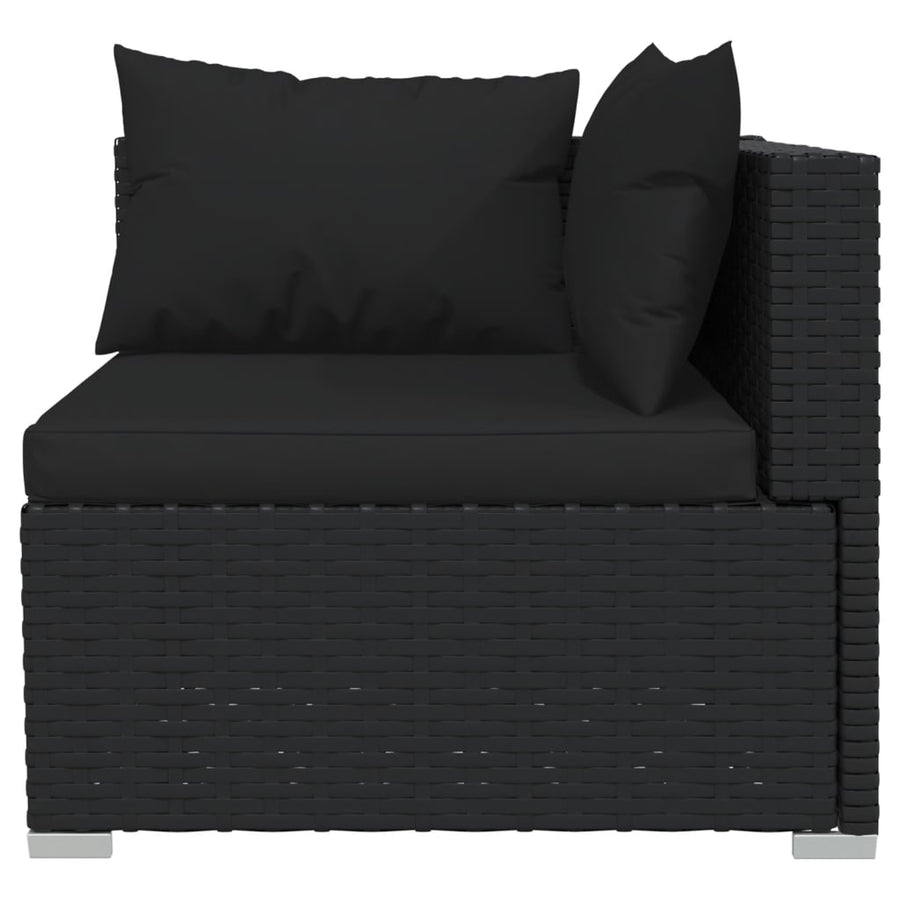 6-delige Loungeset met kussens poly rattan zwart 1 Zwart
