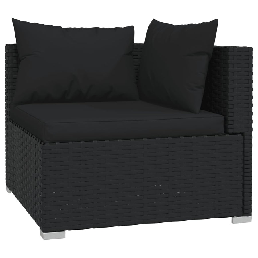 6-delige Loungeset met kussens poly rattan zwart 1 Zwart