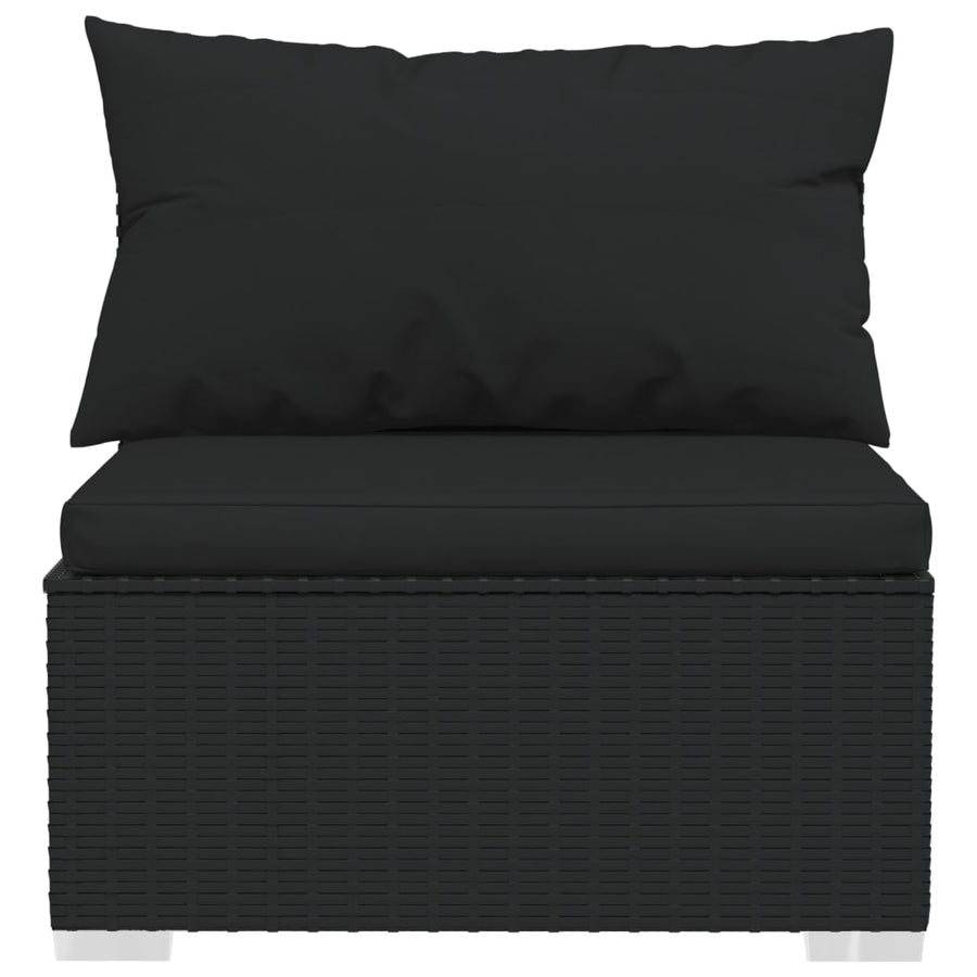 6-delige Loungeset met kussens poly rattan zwart 1 Zwart