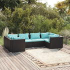 6-Delige Loungeset Met Kussens Poly Rattan Zwart En Blauw 4x hoek + 2x midden