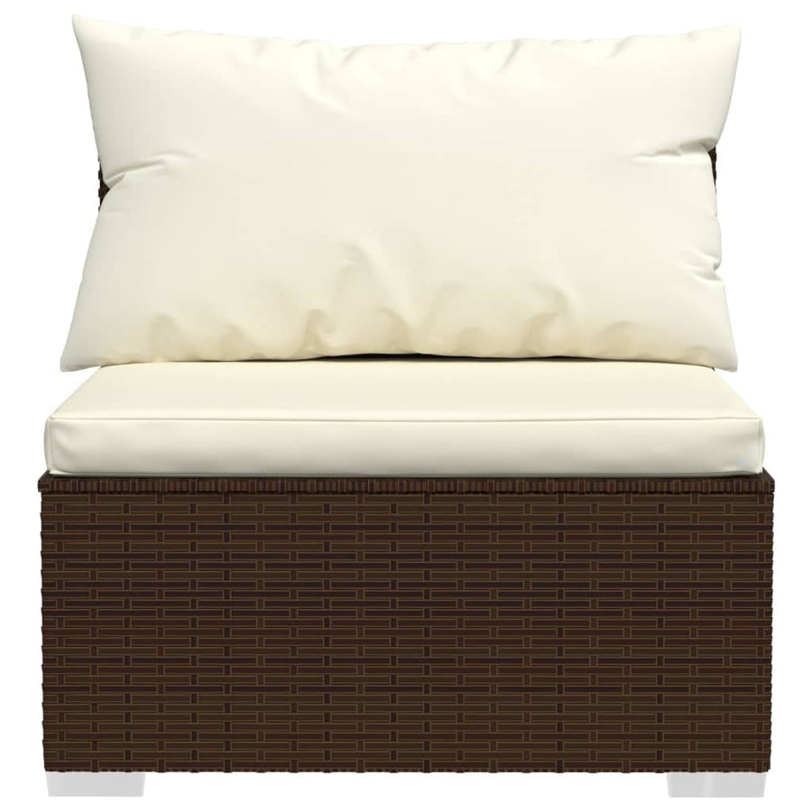 6-delige Loungeset met kussens poly rattan bruin 4x hoek + 2x midden