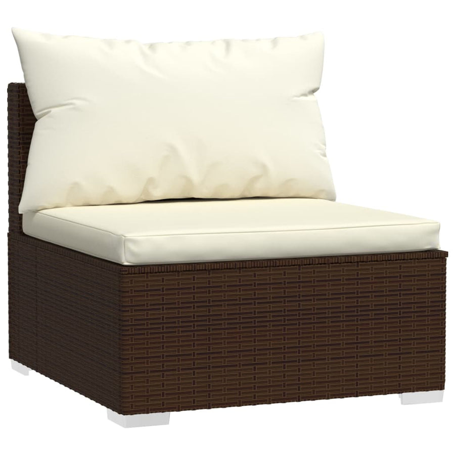 6-delige Loungeset met kussens poly rattan bruin 4x hoek + 2x midden