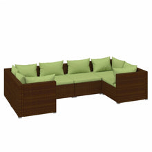6-Delige Loungeset Met Kussens Poly Rattan Bruin En Groen 4x hoek + 2x midden