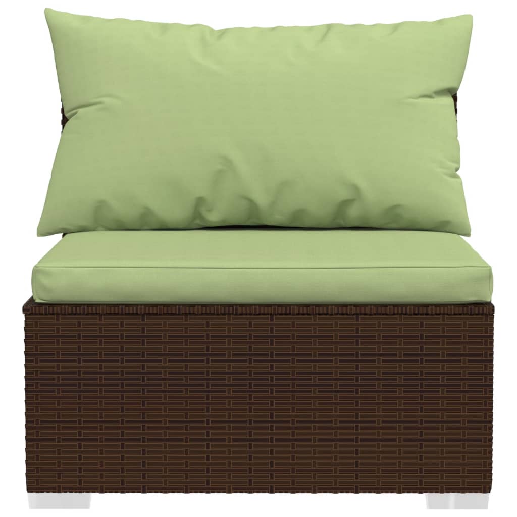 6-Delige Loungeset Met Kussens Poly Rattan Bruin En Groen 4x hoek + 2x midden