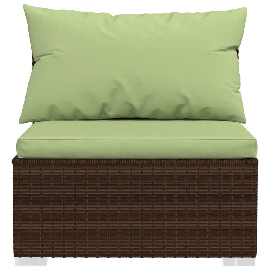 6-Delige Loungeset Met Kussens Poly Rattan Bruin En Groen 4x hoek + 2x midden