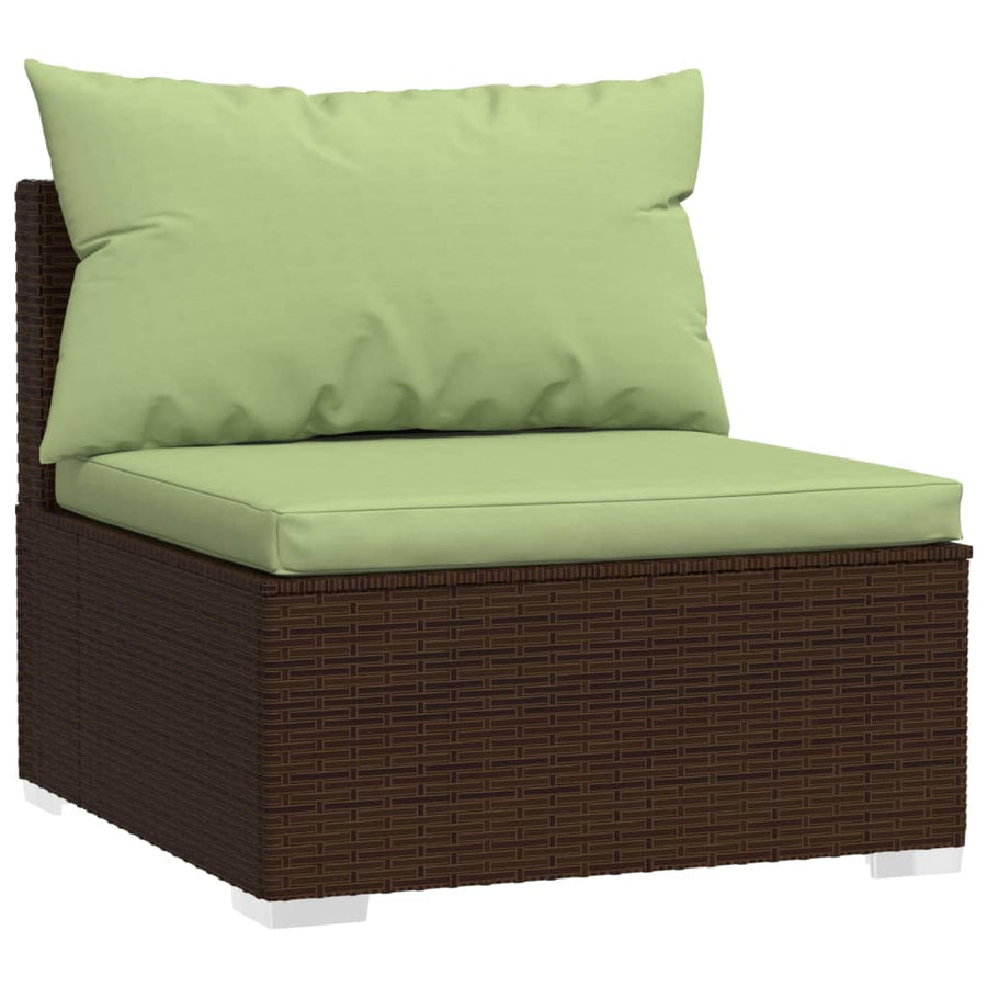 6-Delige Loungeset Met Kussens Poly Rattan Bruin En Groen 4x hoek + 2x midden