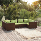 6-Delige Loungeset Met Kussens Poly Rattan Bruin En Groen 4x hoek + 2x midden