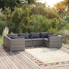 6-Delige Loungeset Met Kussens Poly Rattan Grijs En Antraciet 4x hoek + 2x midden