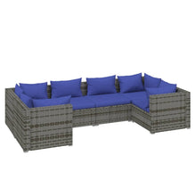 6-Delige Loungeset Met Kussens Poly Rattan Grijs En Donkerblauw 4x hoek + 2x midden