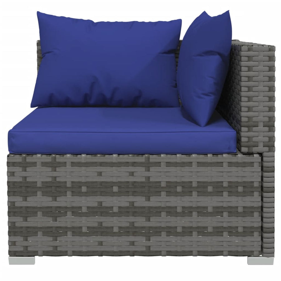 6-Delige Loungeset Met Kussens Poly Rattan Grijs En Donkerblauw 4x hoek + 2x midden