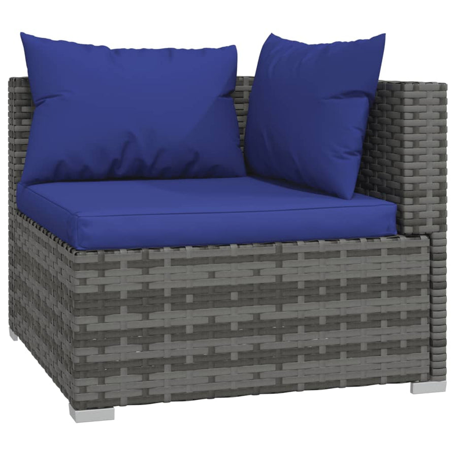 6-Delige Loungeset Met Kussens Poly Rattan Grijs En Donkerblauw 4x hoek + 2x midden