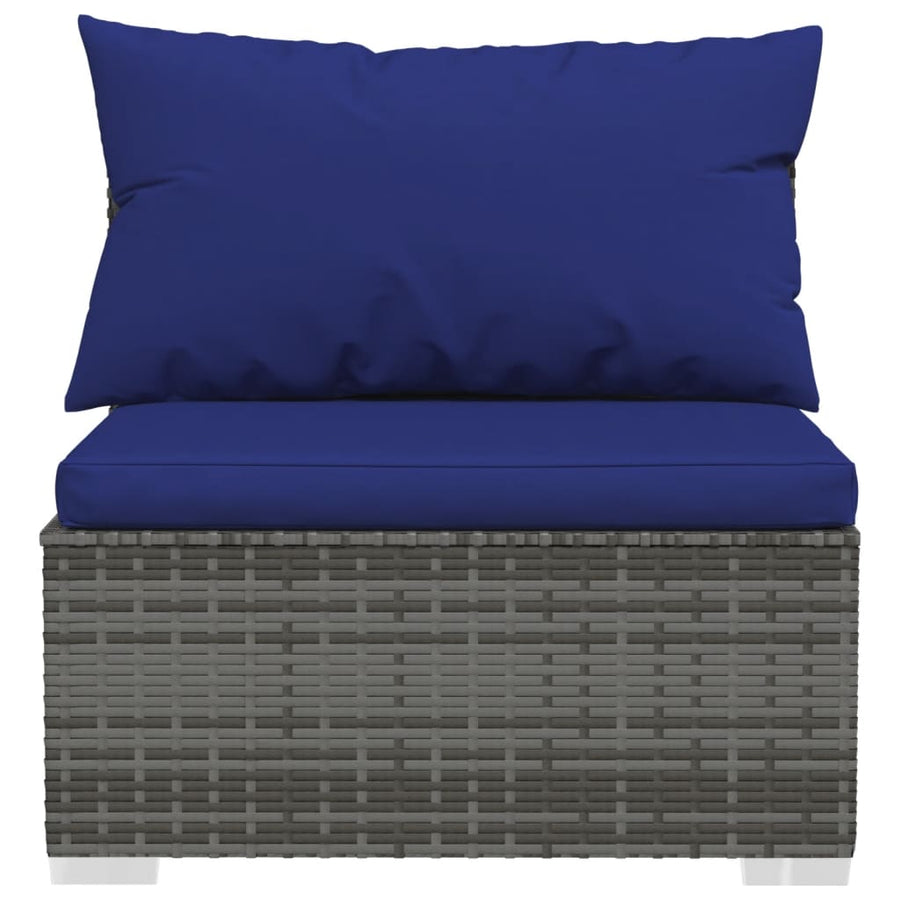 6-Delige Loungeset Met Kussens Poly Rattan Grijs En Donkerblauw 4x hoek + 2x midden