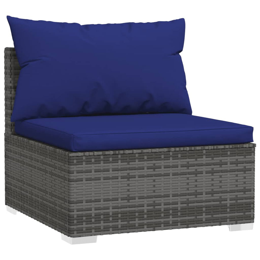6-Delige Loungeset Met Kussens Poly Rattan Grijs En Donkerblauw 4x hoek + 2x midden
