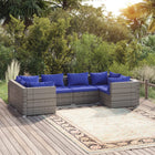 6-Delige Loungeset Met Kussens Poly Rattan Grijs En Donkerblauw 4x hoek + 2x midden