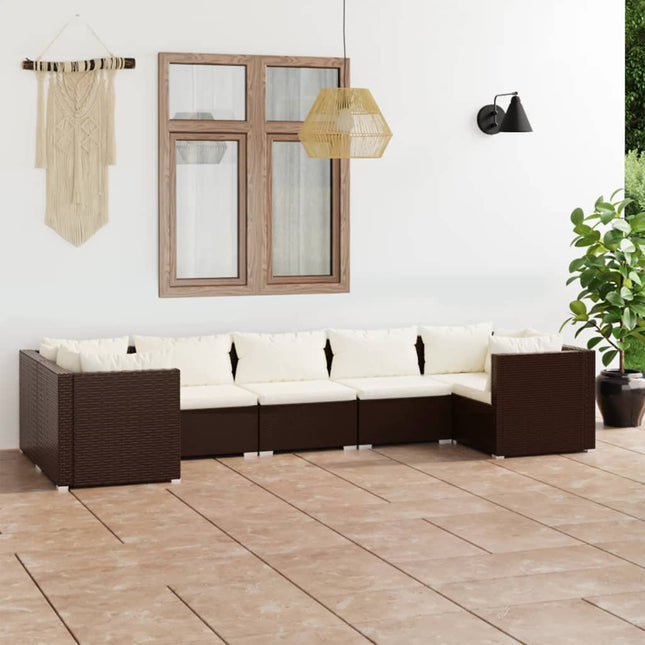 7-delige Loungeset met kussens poly rattan bruin 1 Bruin en crème