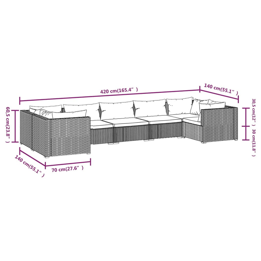 7-Delige Loungeset Met Kussens Poly Rattan 1