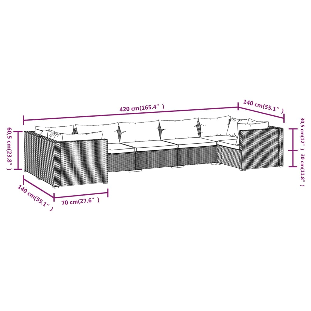 7-Delige Loungeset Met Kussens Poly Rattan 1