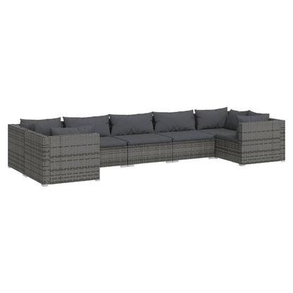 7-delige Loungeset met kussens poly rattan grijs