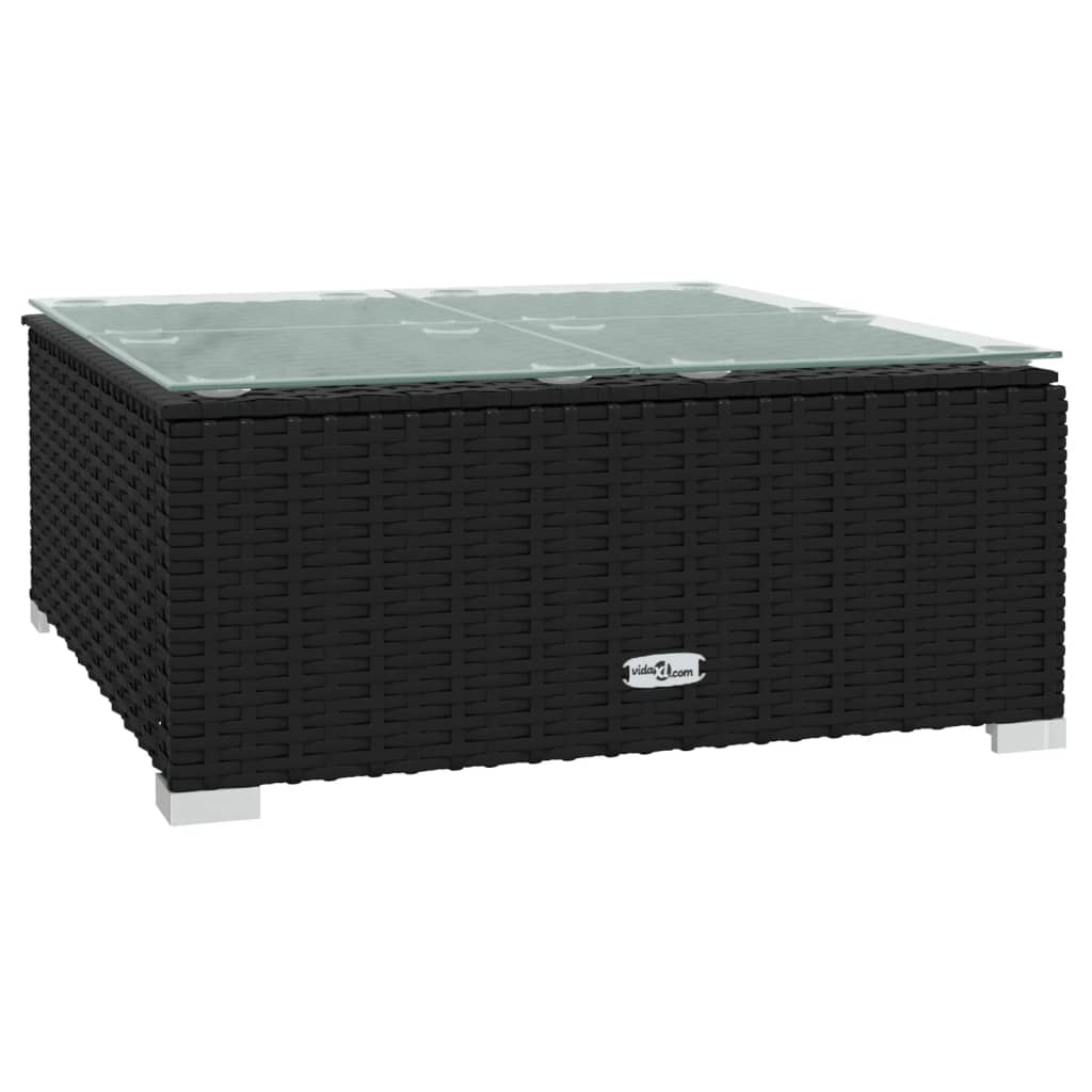 8-Delige Loungeset Met Kussens Poly Rattan Zwart En Blauw 4x hoek + 3x midden + Tafel