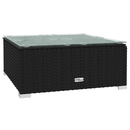 8-Delige Loungeset Met Kussens Poly Rattan Zwart En Blauw 4x hoek + 3x midden + Tafel