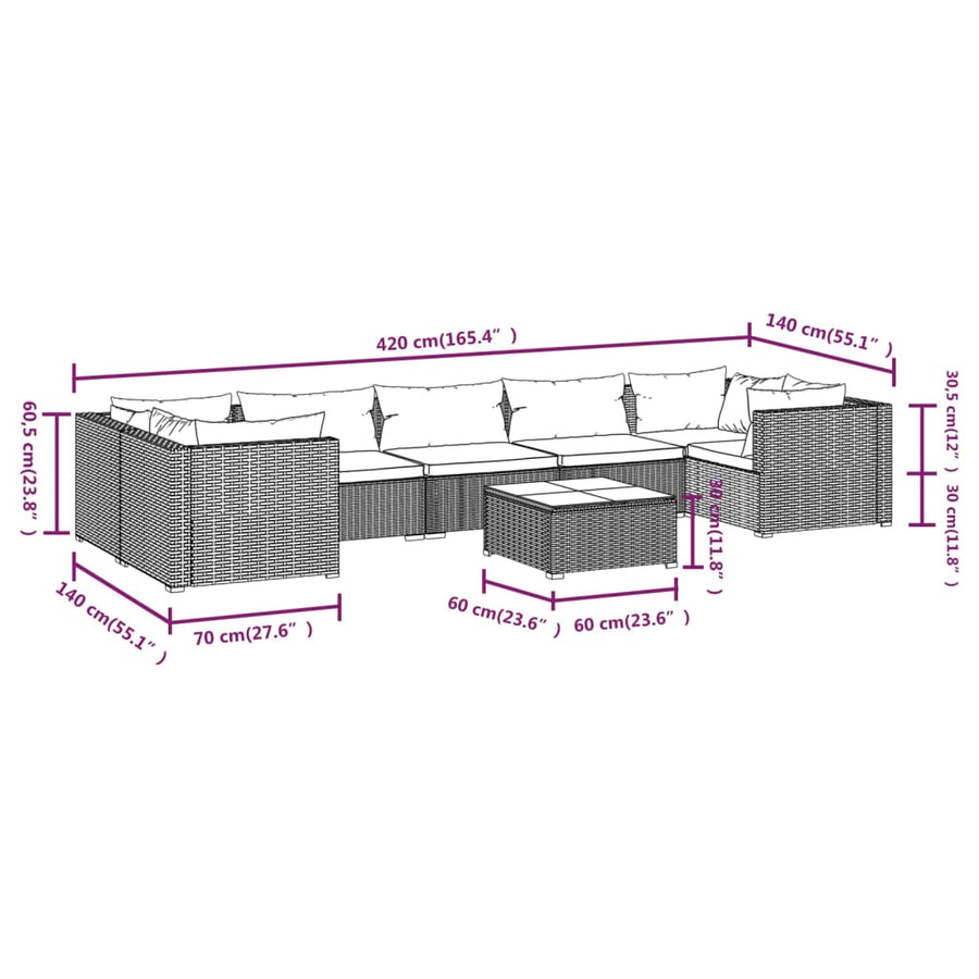 8-Delige Loungeset Met Kussens Poly Rattan 1