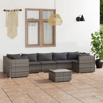 8-delige Loungeset met kussens poly rattan grijs
