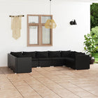 9-delige Loungeset met kussens poly rattan zwart 1 Zwart