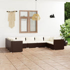 9-delige Loungeset met kussens poly rattan bruin 4x hoek + 5x midden