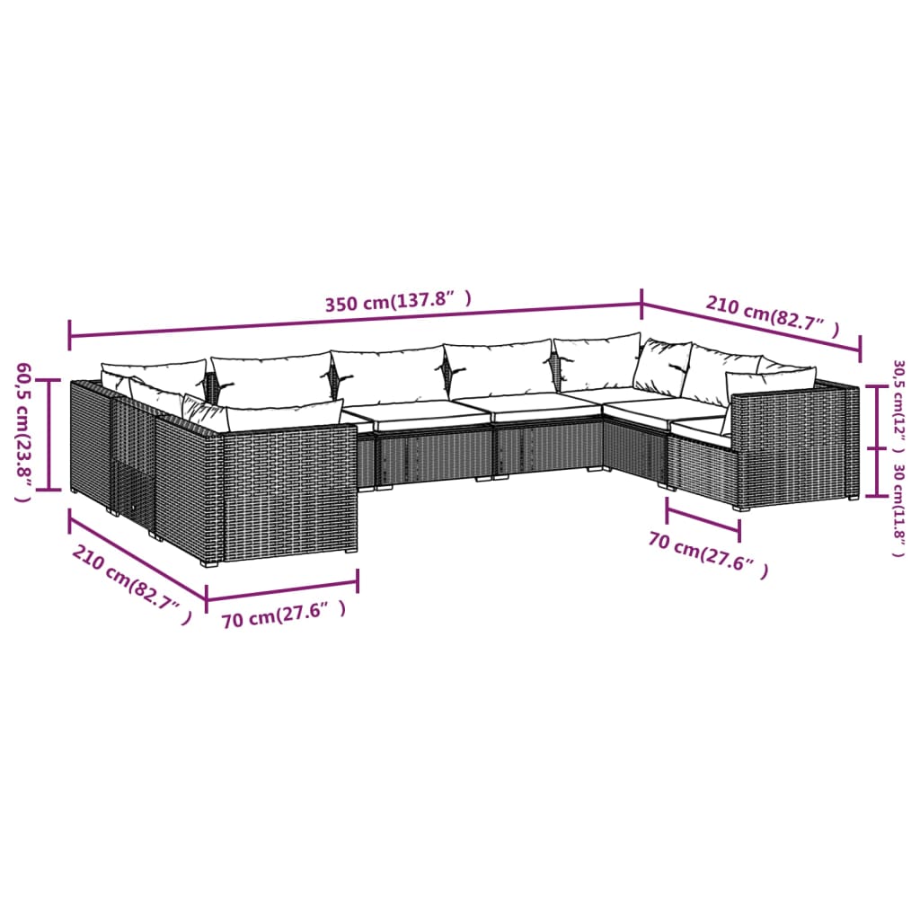 9-Delige Loungeset Met Kussens Poly Rattan 1
