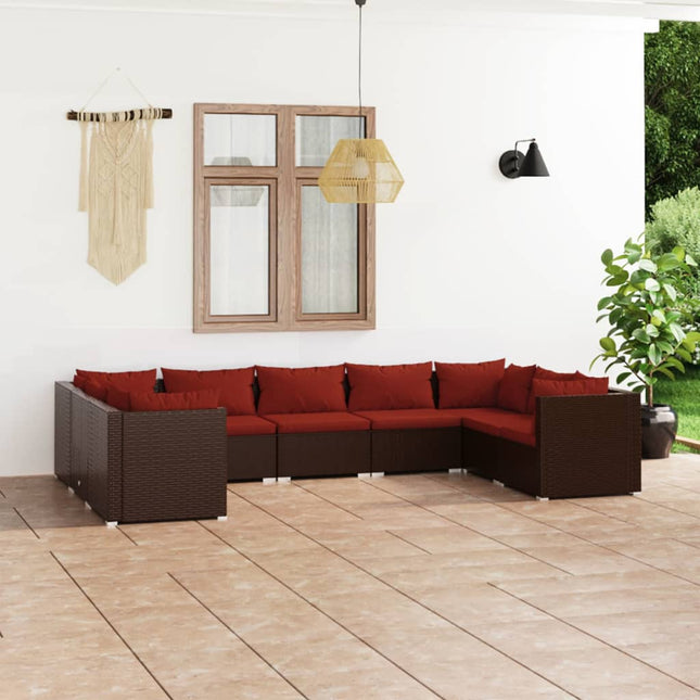 9-delige Loungeset met kussens poly rattan bruin 4x hoek + 5x midden