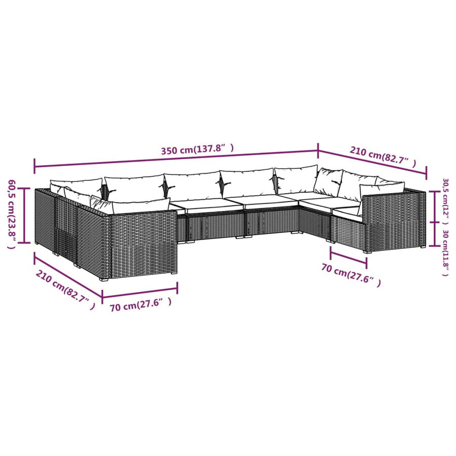 9-Delige Loungeset Met Kussens Poly Rattan 1