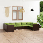 9-Delige Loungeset Met Kussens Poly Rattan Bruin En Groen 4x hoek + 5x midden