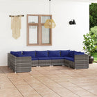 9-Delige Loungeset Met Kussens Poly Rattan Grijs En Donkerblauw 4x hoek + 5x midden