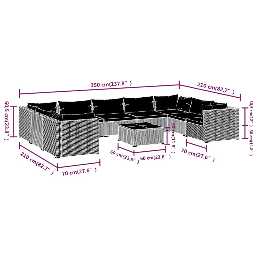 10-Delige Loungeset Met Kussens Poly Rattan 1