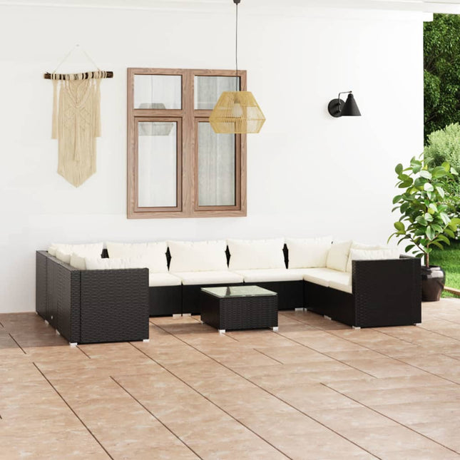 0-delige Loungeset met kussens poly rattan 4x hoek + 5x midden + Tafel