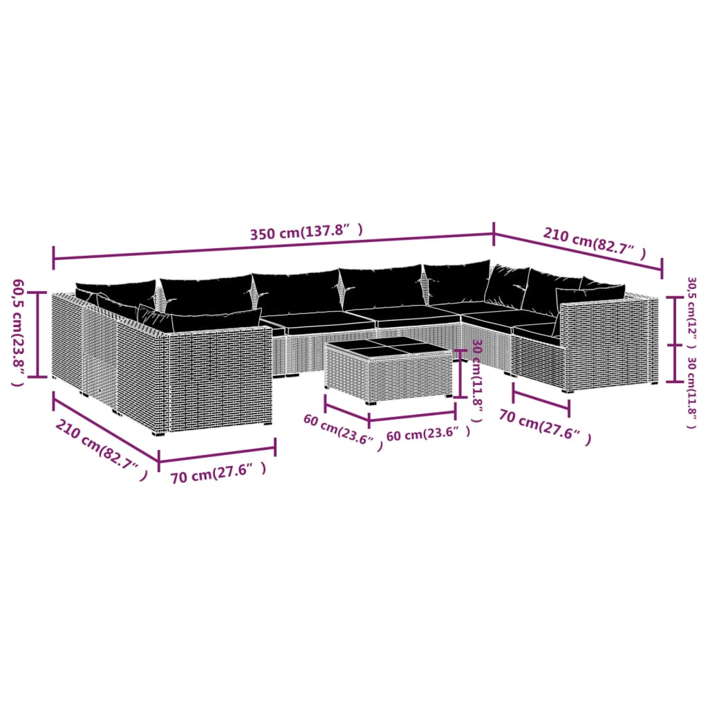 10-Delige Loungeset Met Kussens Poly Rattan 1