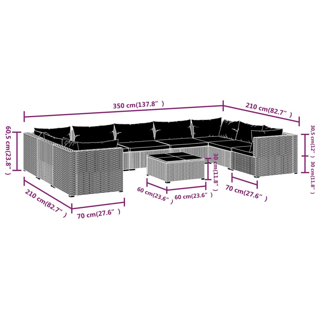10-Delige Loungeset Met Kussens Poly Rattan 1