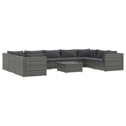 10-delige Loungeset met kussens poly rattan grijs