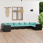 0-Delige Loungeset Met Kussens Poly Rattan Zwart En Blauw 4x hoek + 6x midden