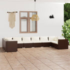 10-delige Loungeset met kussens poly rattan bruin 4x hoek + 6x midden