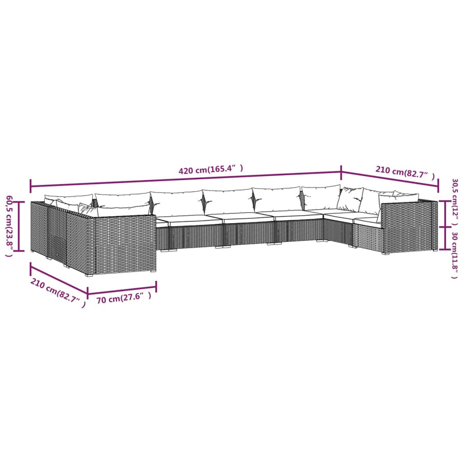 10-Delige Loungeset Met Kussens Poly Rattan 1