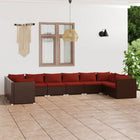 10-delige Loungeset met kussens poly rattan bruin 4x hoek + 6x midden