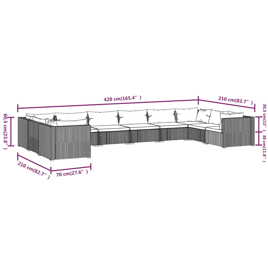 10-Delige Loungeset Met Kussens Poly Rattan 1