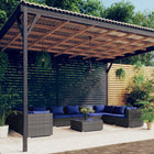 -Delige Loungeset Met Kussens Poly Rattan Grijs En Donkerblauw 4x hoek + 6x midden + Tafel