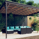 9-Delige Loungeset Met Kussens Poly Rattan Zwart En Waterblauw 2x hoek + 5x midden + 2x voetensteun