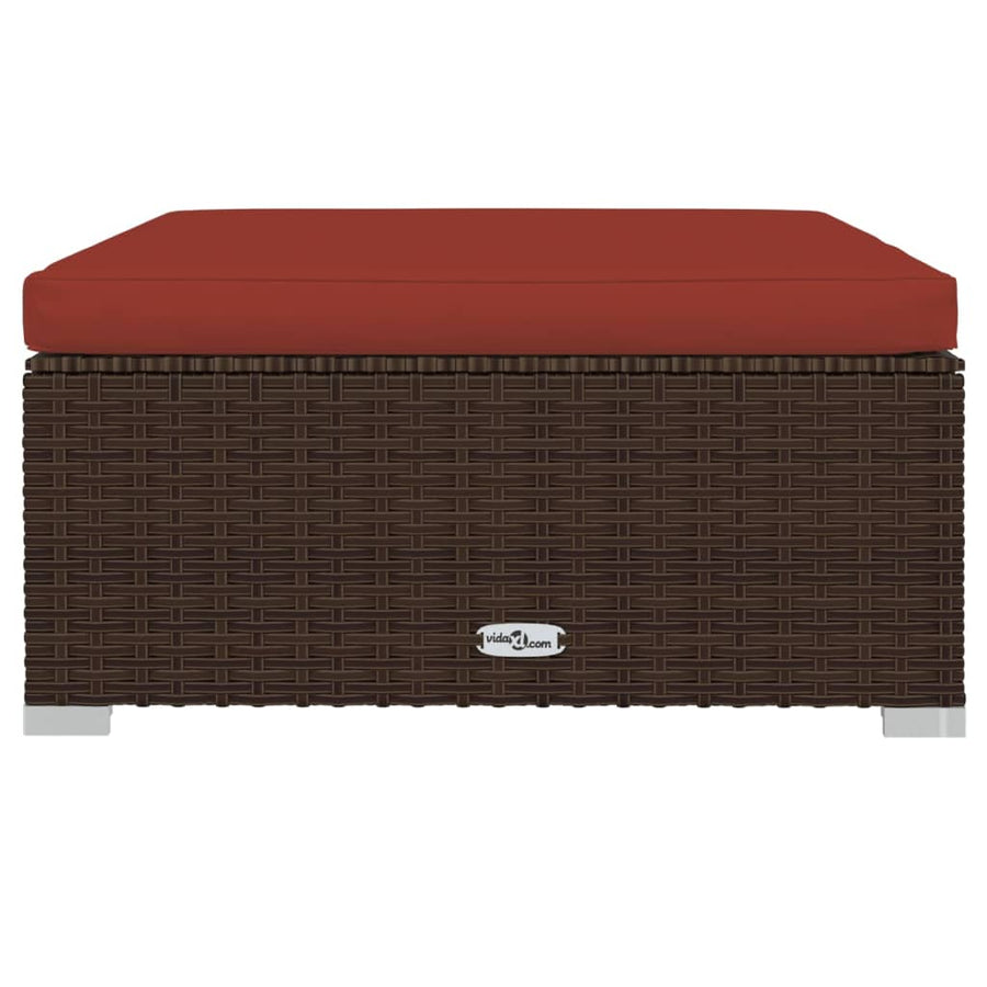 9-delige Loungeset met kussens poly rattan bruin 2x hoek + 5x midden + 2x voetensteun