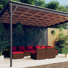 9-delige Loungeset met kussens poly rattan bruin 2x hoek + 5x midden + 2x voetensteun